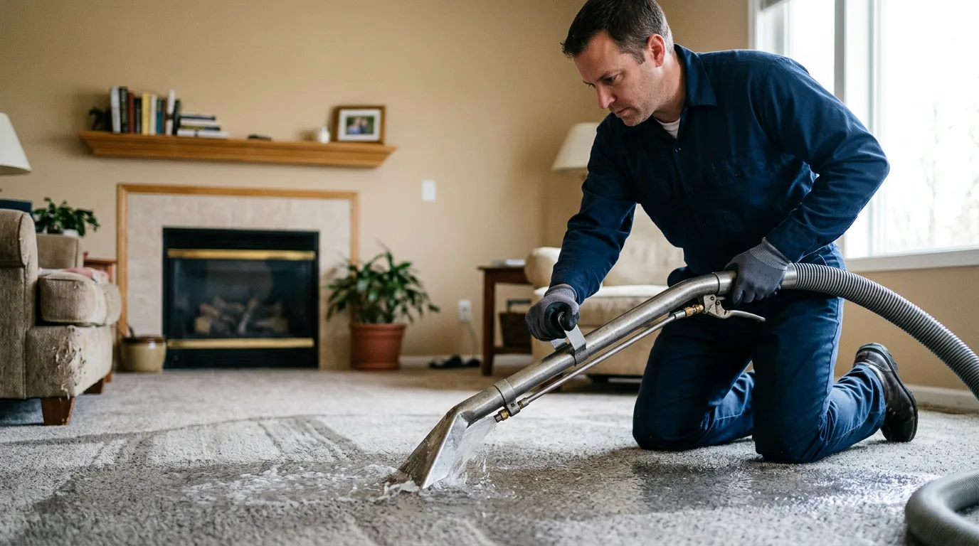Water damage restoration technician working near Smithton, MO